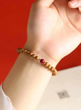 极速十年老桃木手串紫q金砂金珠莲花朱砂手链文艺女木手串复古本