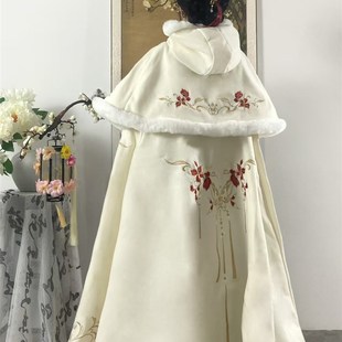 极速汉服女斗篷秋冬款 超仙学 保暖毛呢加绒F加厚连帽刺绣外套长款