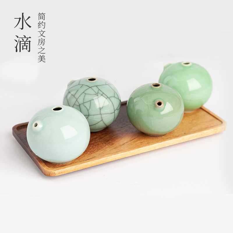 极速御宝阁景德镇l陶瓷器书滴摆件砚台开片釉砚滴水滴磨墨条研墨