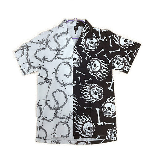 新品Purple Black Patchwork Vintage Shirt New Summer Men. Haw