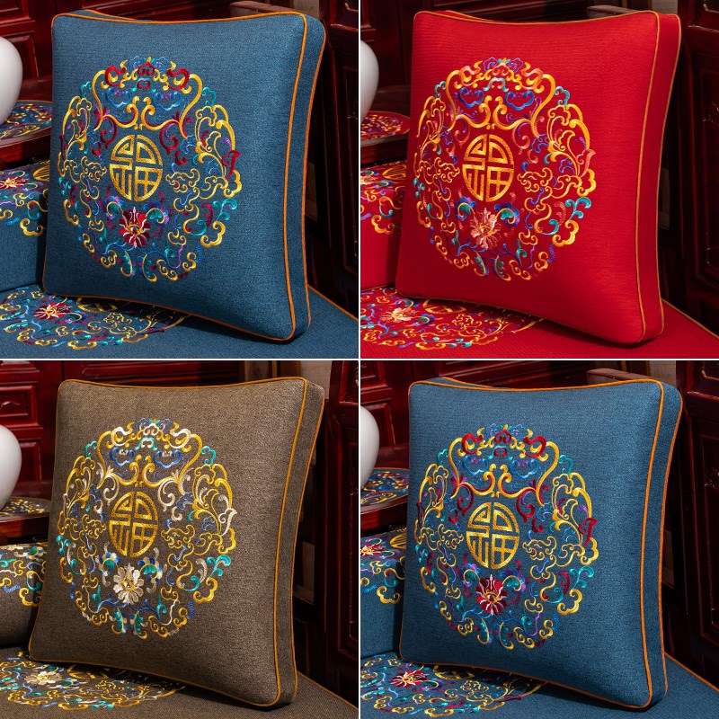 极速中式大号抱枕靠垫中国风沙发客厅靠背垫M床头腰枕含芯靠枕套