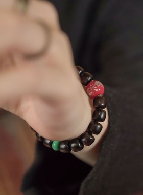 极速复古特色民族风黑檀木琉璃手链男 个性N设计珠子潮搭手串手饰