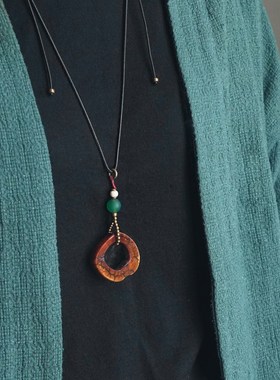 极速非鱼之家民族风烟熏牛v骨吊坠男 藏族质朴平安挂饰包浆把玩件