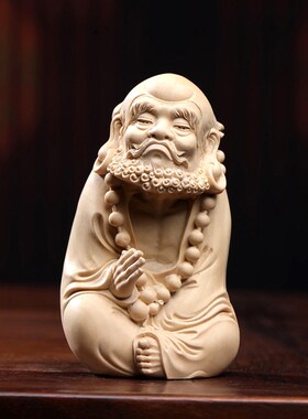 新品天然小叶黄杨木雕达摩祖师禅意文玩I手把件把玩盘玩装饰品桌