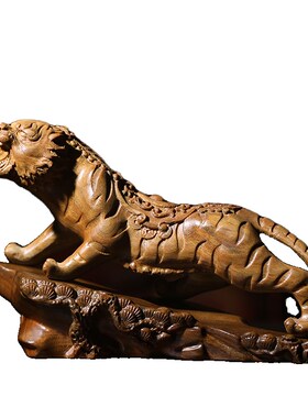 新品天然绿檀虎啸山林创意文玩生肖虎G手把件家居装饰品桌面工艺