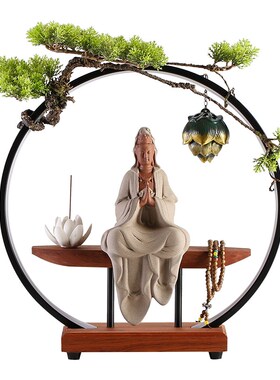 极速中式观音玄j关仿古灯禅意摆件陶瓷高端养生会所家居装饰品开