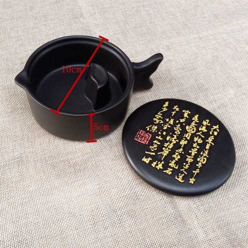 极速新款多功能陶瓷带盖q子墨池 文房四宝盛墨汁砚台 调色盘 墨碟