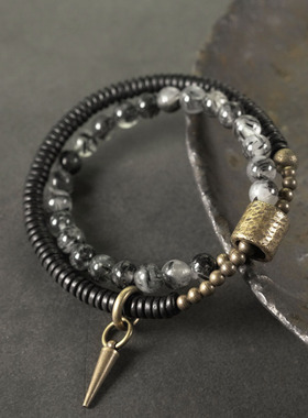 极速非鱼之家个性黑曜石黑发晶z混搭手串女 复古潮流珠子手链男士