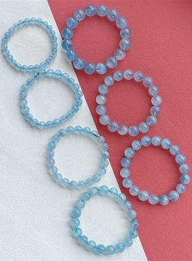 极速天然4A冰蓝海蓝o宝手链冰种海蓝色男女款单圈散珠圆珠串珠手