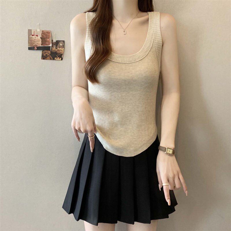 新品胖mm遮肚子显瘦不规t则内搭吊带上衣女夏季简约减龄百搭背心