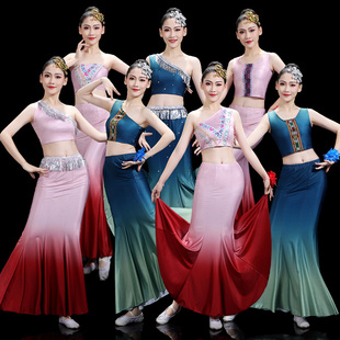 极速傣族舞蹈服女剧目演出服装练功艺考鱼L尾裙半身包臀儿童云南