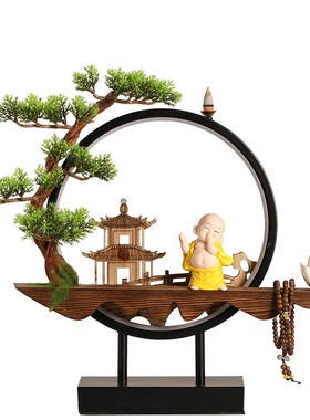 极速新中式禅意小和m尚摆件陶瓷倒流香炉可爱沙弥家居客厅桌面装