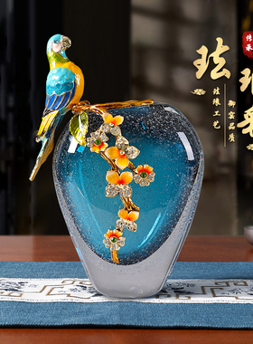 极速新中式珐瑯彩琉璃轻r奢花瓶客厅玄关酒柜家居玻璃装饰高端摆