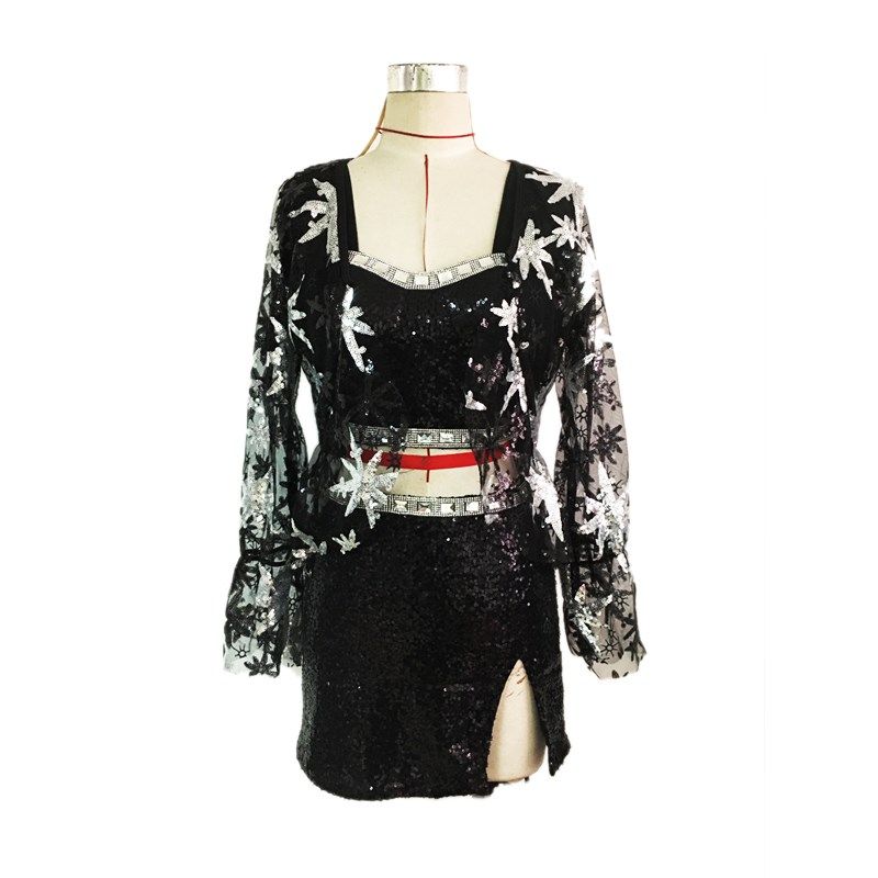 极速BLACKPINK打歌服rose朴彩英同款ds演出服吊V带裙子亮片女歌手