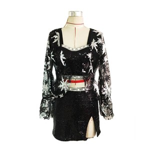 极速BLACKPINK打歌服rose朴彩英同款ds演出服吊V带裙子亮片女歌手