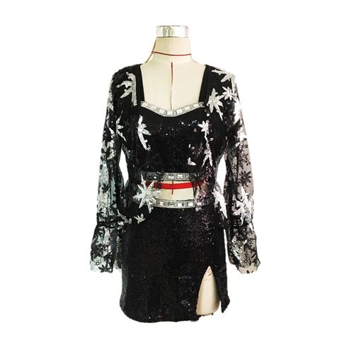 极速BLACKPINK打歌服rose朴彩英同款ds演出服吊V带裙子亮片女歌手