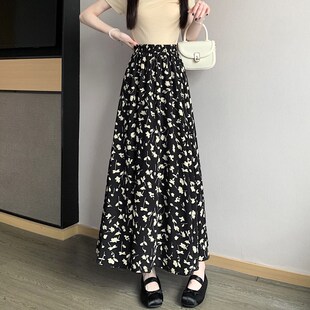 气质百搭大摆a字长裙子圆点碎花雪 波点半h身裙女2025新款 新品 夏季