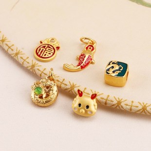 极速古法沙金醒狮招财纳福舞狮头吊坠挂件龙年M本命年编绳串珠diy