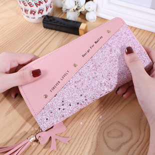 新品Fashion Womens Pu Leather Long WallKets Sequins Patchwo