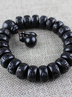 极速天然雷d击枣木手串 木质手链桶珠刻字六字真言男女士佛珠念珠