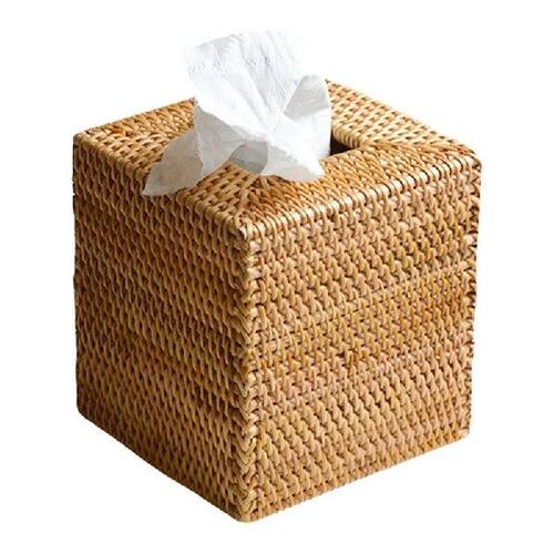 新品Woven Facial Napkin Holder Rattan Tissue BSox Organizer