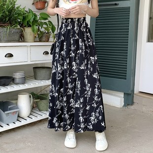 遮跨飘逸大摆伞裙高腰碎花a字半 2025新款 新品 雪纺c半身长裙女夏季