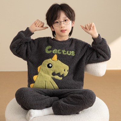 极速睡衣男童秋冬季加厚珊瑚绒中大儿童男孩加绒软绵绵V2024新款