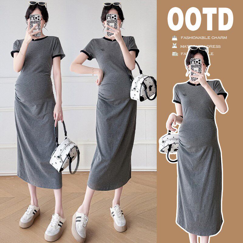 新品孕妇装夏装2025新款连衣裙夏季短袖JT恤裙子女显瘦休闲法式中