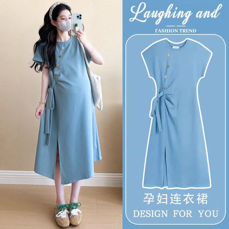 新品孕妇b装夏装2025新款连衣裙夏季短袖T恤裙宽松休闲遮肚小个子