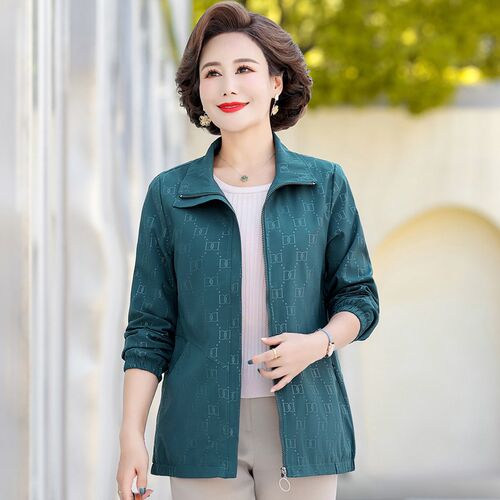 新品中年妈妈秋装外套202u2新款中老年女装翻领夹克春秋老年人短