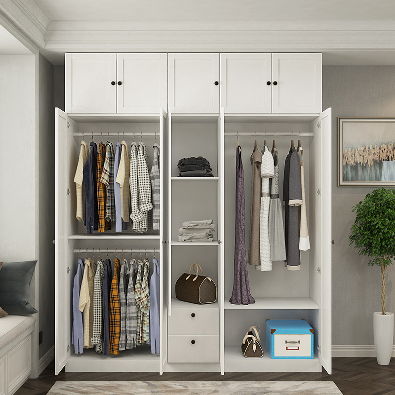 极速欧式衣柜加顶柜简约现u代经济型板式白色组合边柜木质六五门