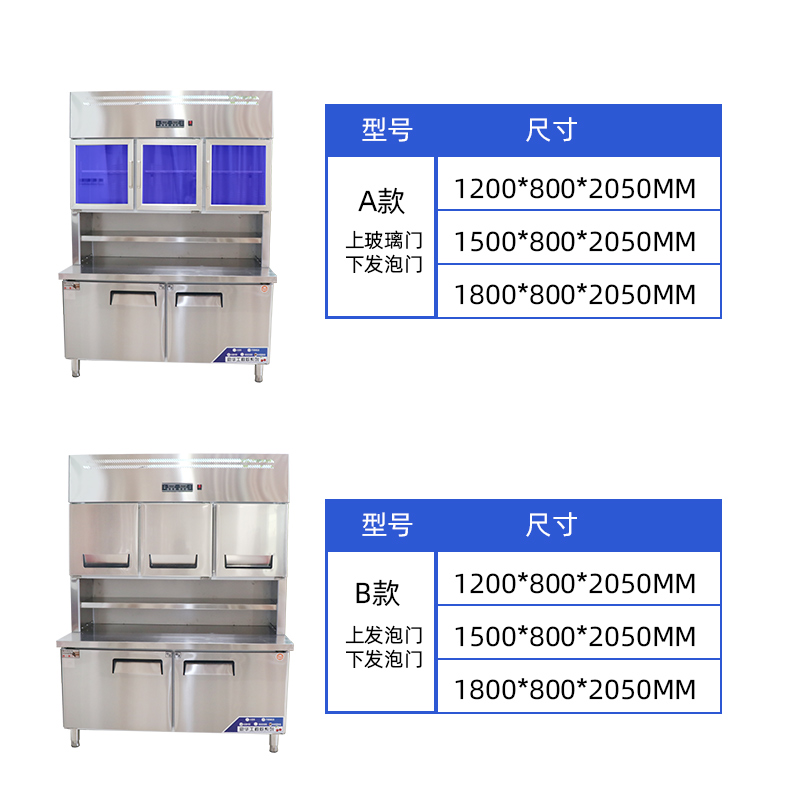 极速冷藏冷冻双温展示p柜商用不锈钢子母柜厨房立式操作台制冷冷