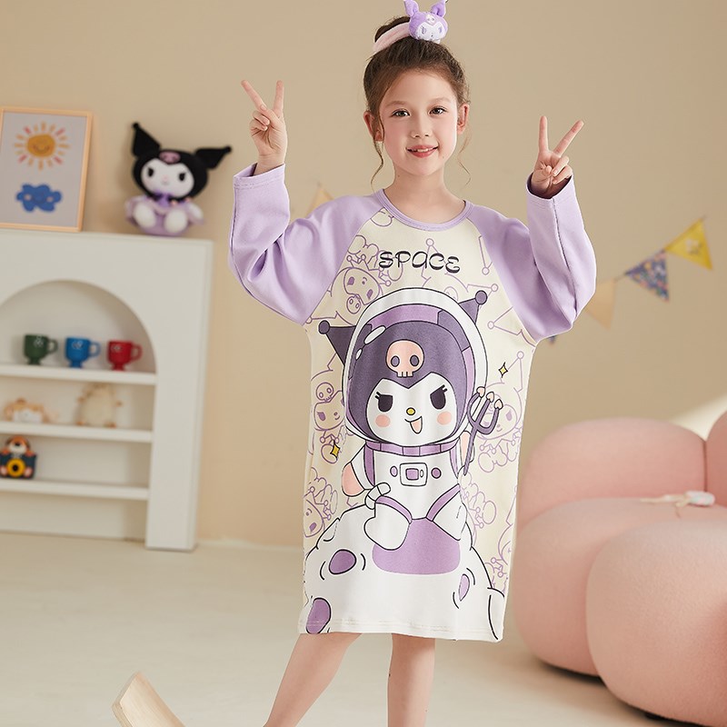 极速女童睡裙f纯棉春秋季薄款长袖儿童睡衣2025新款卡通女孩大童