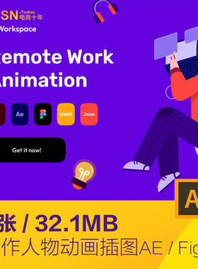 手绘卡通人物远程电脑工作AE动画插图海报svg设计素材模板2242602