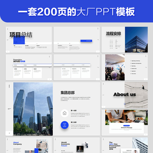 200页商务大厂极简项目汇报年度年终总结个人述职报告演示PPT模版