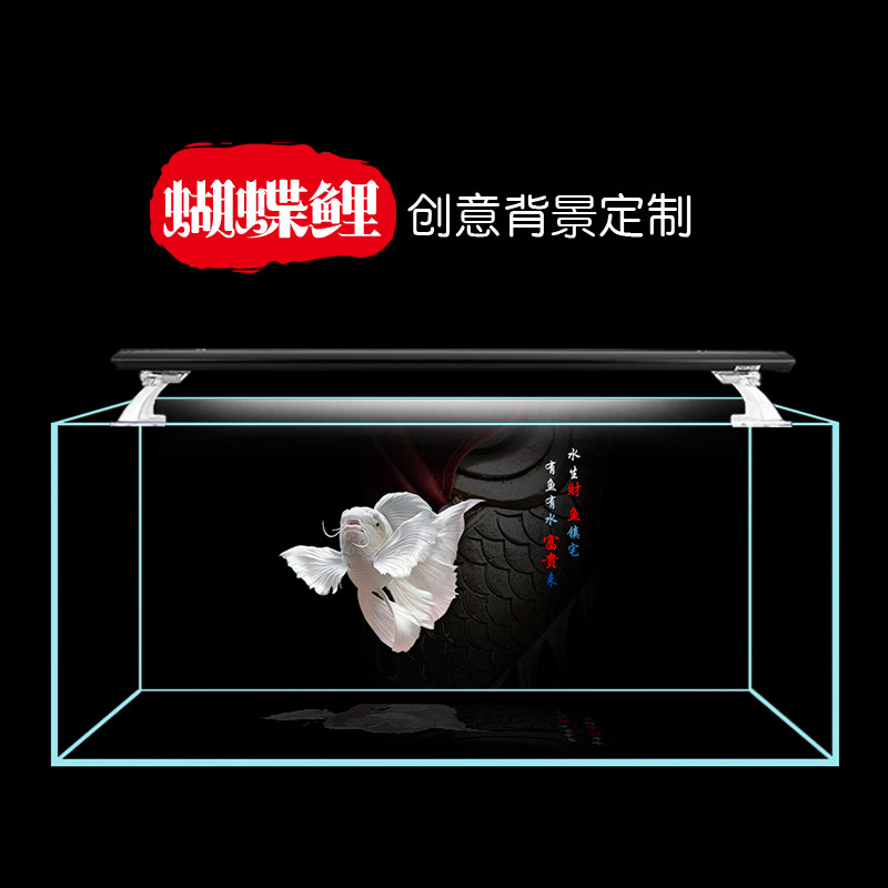 鱼缸背景纸画定制高清蝴蝶鲤锦鲤超白缸造景装饰图黑色蓝色外贴图