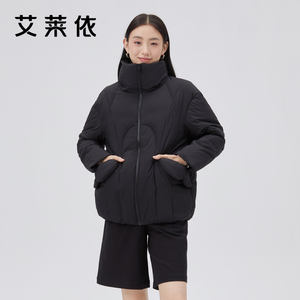 艾莱依官方正品花苞羽绒服女新款立领短款冬季鸭绒黑色小个子外套