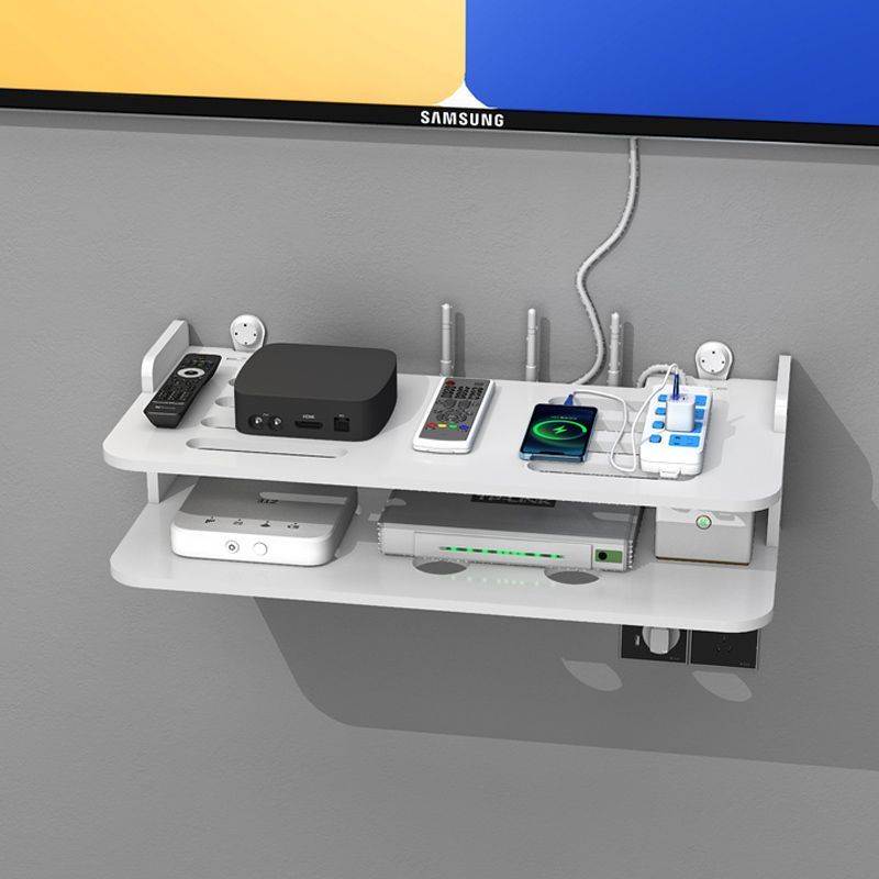 路由器卧室收纳盒墙上打孔客厅wifi电视壁挂式机顶盒置物架