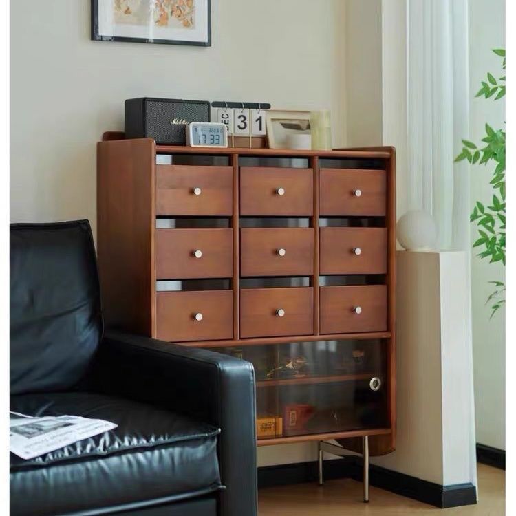 复古实木斗柜收纳柜简约餐边柜靠墙书柜卧室置物架边柜储物柜客厅