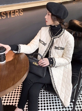 2025秋冬季外套女百搭夹棉显瘦菱形棉服中长款小香风时尚轻薄棉衣