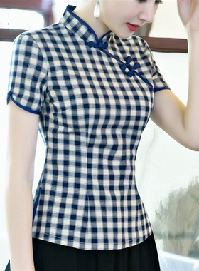 夏装新款上衣短袖棉修身改良复古大码宽松中式唐装女士中国风旗袍