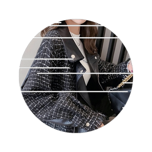 2026春秋新款女士宽松格子毛呢外套小香风粗花呢名媛拼接小西装女