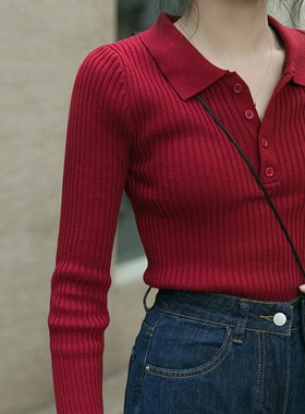 打底衫针织衫2025春秋女装新款显瘦polo衫女长袖百搭上衣内搭毛衣