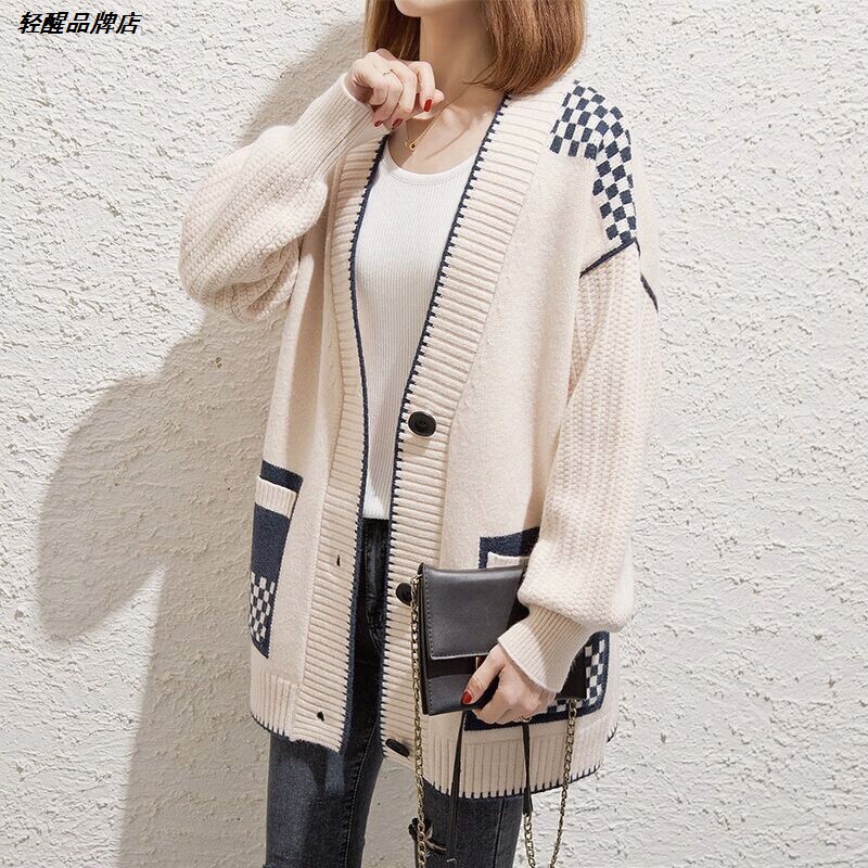 上衣服外搭毛衣女装红色保暖外套新款针织开衫百搭秋冬中长款时尚