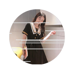 宽松百搭中长裙a字裙连衣裙女学生韩版学院风日系甜美短袖海军领