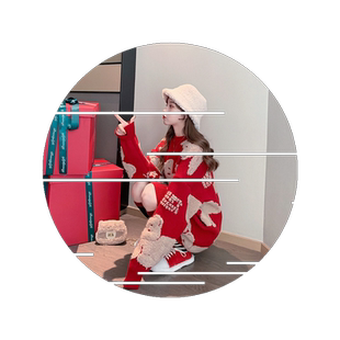 加绒秋冬季新款中长款红色毛衣女加厚套头宽松韩版小熊学生针织衫