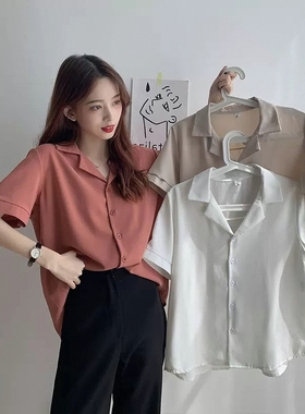 设计感小众衬衫学生气质衬衣夏新款薄款西装领宽松雪纺短袖上衣女