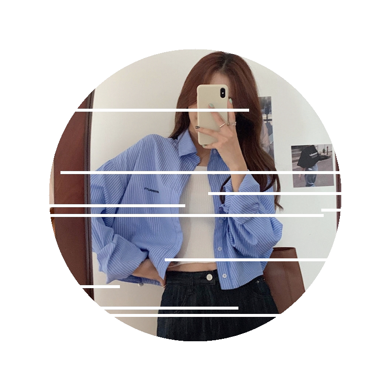 刺绣衬衫慵懒风计感长袖防晒衬衣外套潮韩版高腰上衣女竖条纹短款