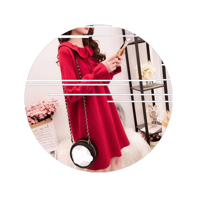 小清新红色女外穿娃娃领连衣裙