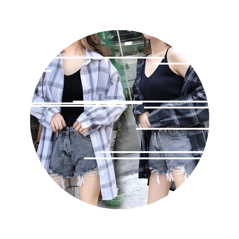 韩版宽松格子衬衫女mm衬衣中长款薄外套长袖学生上衣防晒开衫港夏